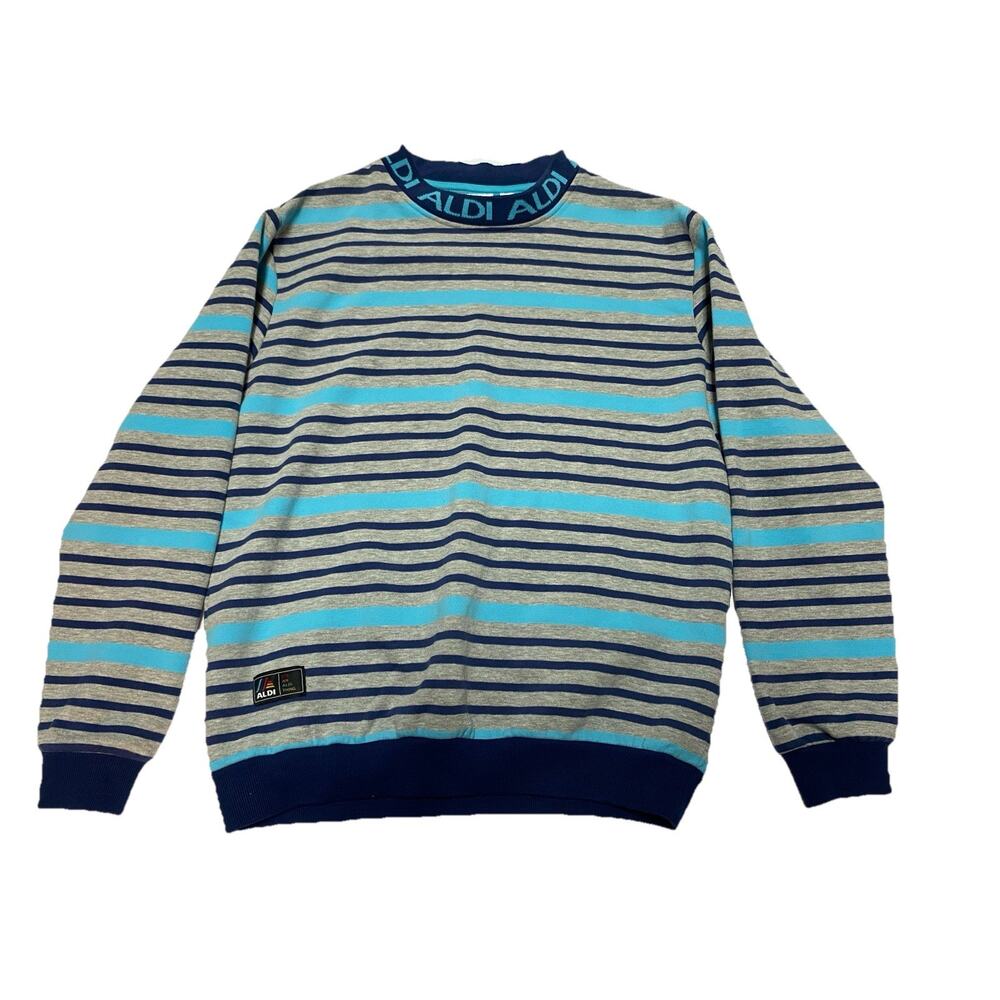Aldi Sweatshirt Mens M Crewneck Horizontal Stripes Retro Cuffs Ringer Employee
